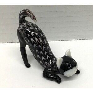 Lenox Spooky Sparkle Black White Blown Art Glass Cat